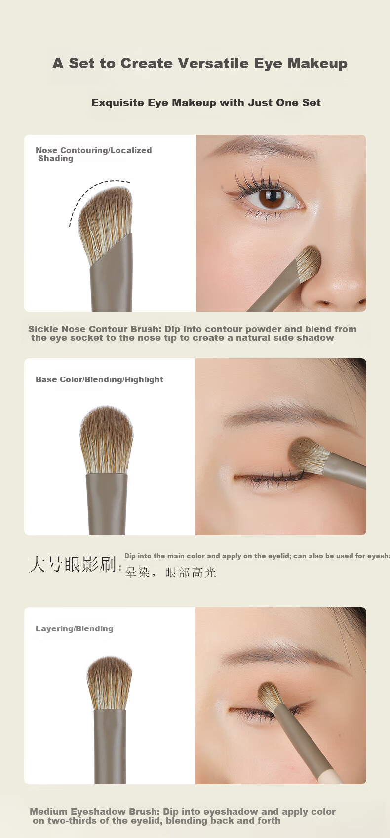 MSQ 5-Piece Pocket Eyeshadow Brush Set with Portable Storage Case Soft Blending Nose Contour Eyeliner Makeup Brushes 5