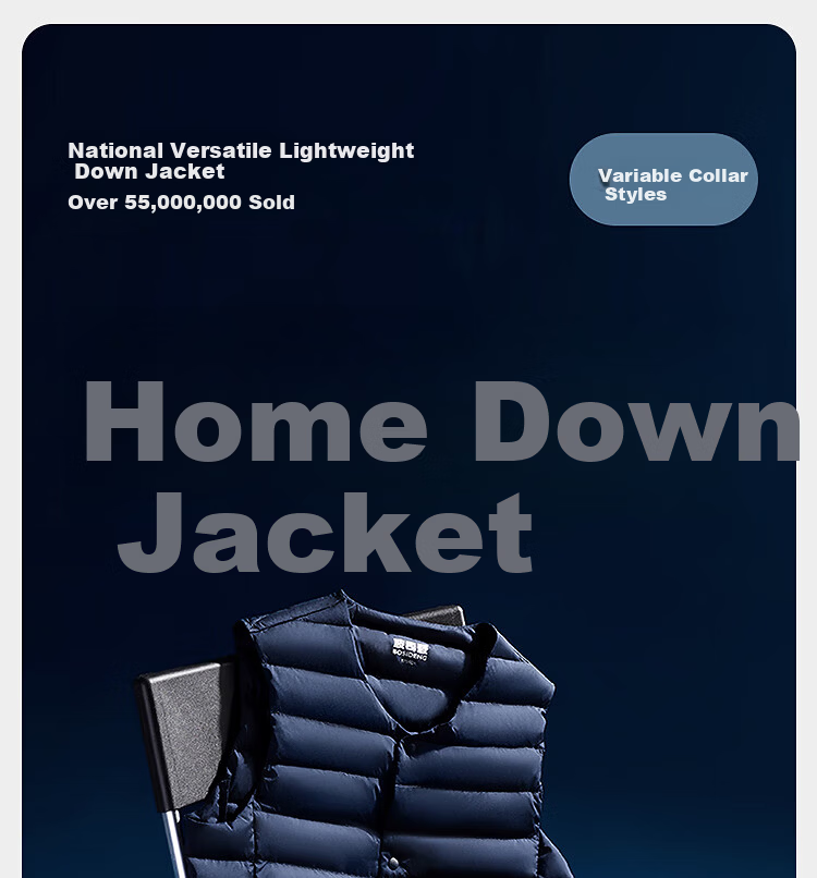 BOSIDENG Men's Spring and Autumn 90% Down Lightweight Round Neck Slim Short Vest Casual Jacket Gift 1