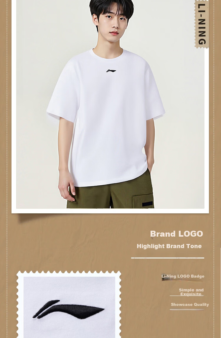 LI-NING Men's Lightweight Breathable Summer Sports Short Sleeve Loose Casual T-Shirt 5