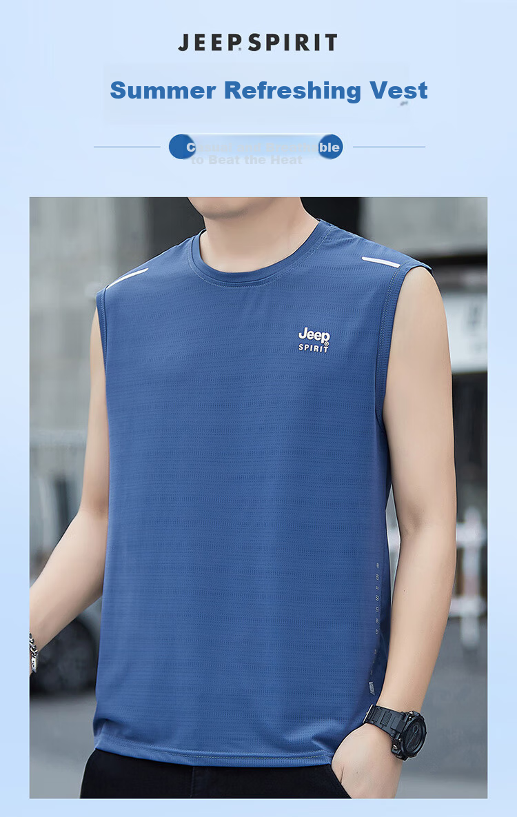 JEEP SPIRIT Men's Ice Silk Summer Sports Quick-Dry Sleeveless Loose Casual Base Tank Top Vest T-Shirt 1