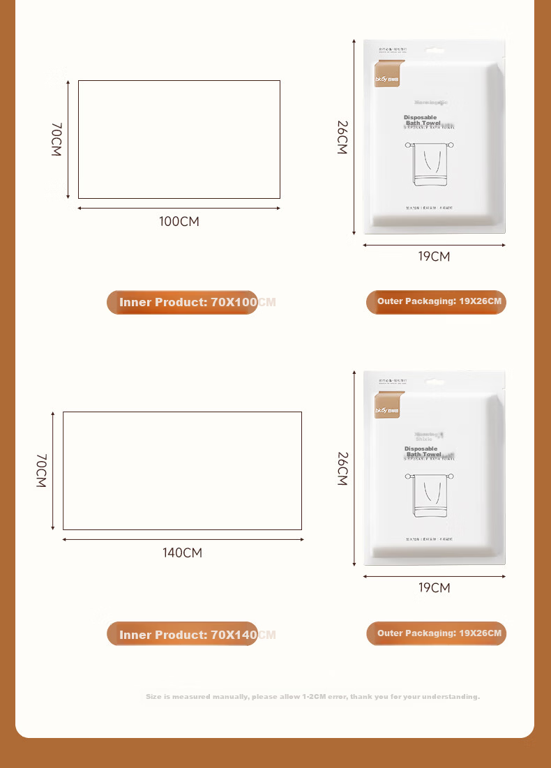 Baicaoyuan 7A Antibacterial Disposable Bath Towel Extra Large Thickened Travel Disposable Shower Towel Independent Packaging 12