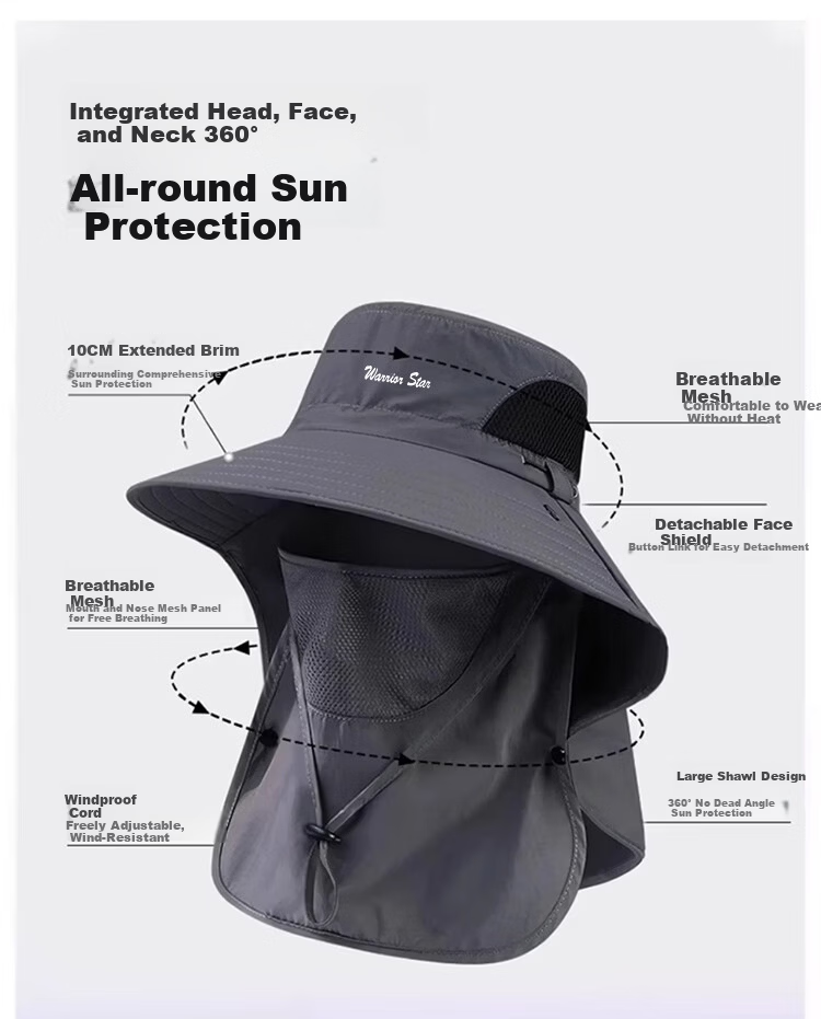 Warrior Unisex Sun Protection Hat Outdoor UV Protection Fishing Bucket Hat Sun Hat with Neck Guard and Face Mask 4