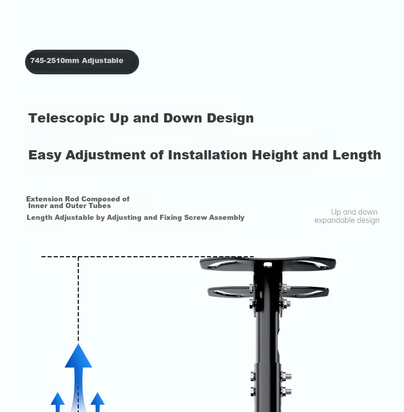 Dongpuli 2.5m 32-75 Inch TV Ceiling Mount Bracket Rotatable Adjustable Multifunctional LCD Monitor Surveillance Pole Wall Mount 5