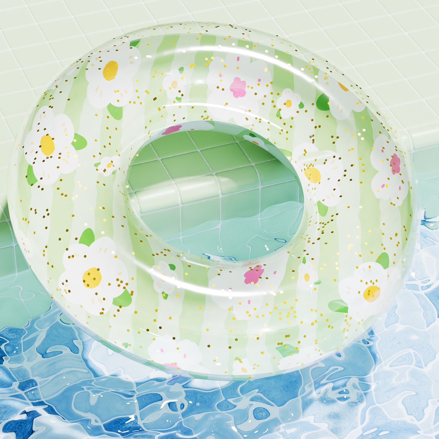 Youyou Thickened Anti-Tip Double Airbag Swimming Ring Unisex Children's Float 96408 White Floral 70cm 18