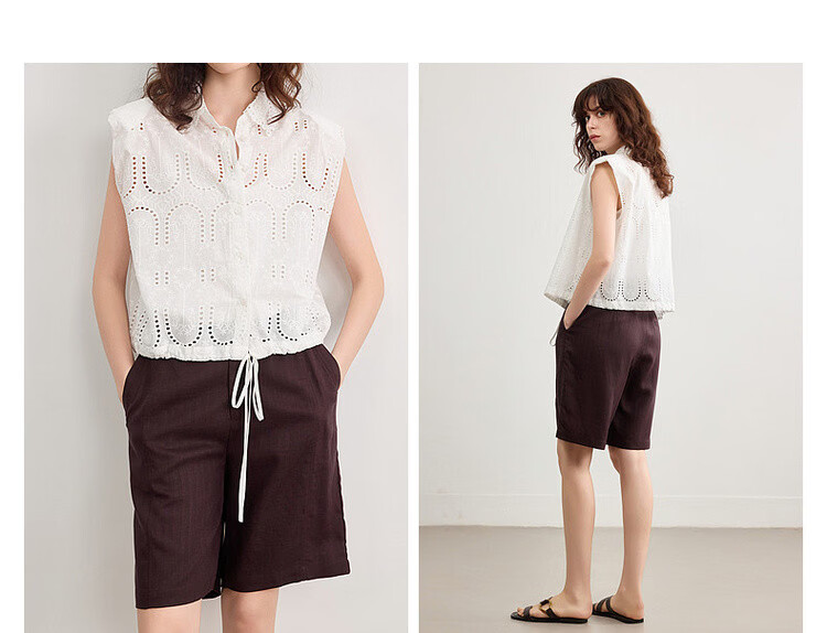 Demana Oxygen Pure Cotton Summer Elegant Lace Embroidered Hollow-out Short Shirt with Designed Collar for Women 11