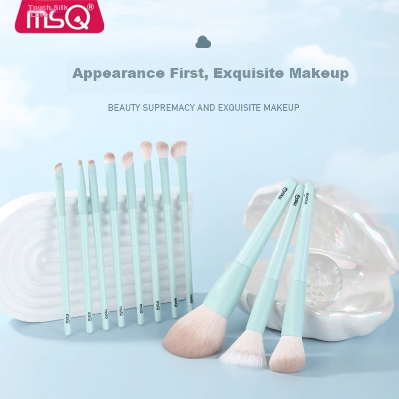 MSQ 11-Piece Cloud Blue Makeup Brush Set with Powder Brush, Blush Brush, Eyeshadow Brush, Concealer Brush, Contour Brush, Nose Shadow Brush, Includes Brush Bag and Holder