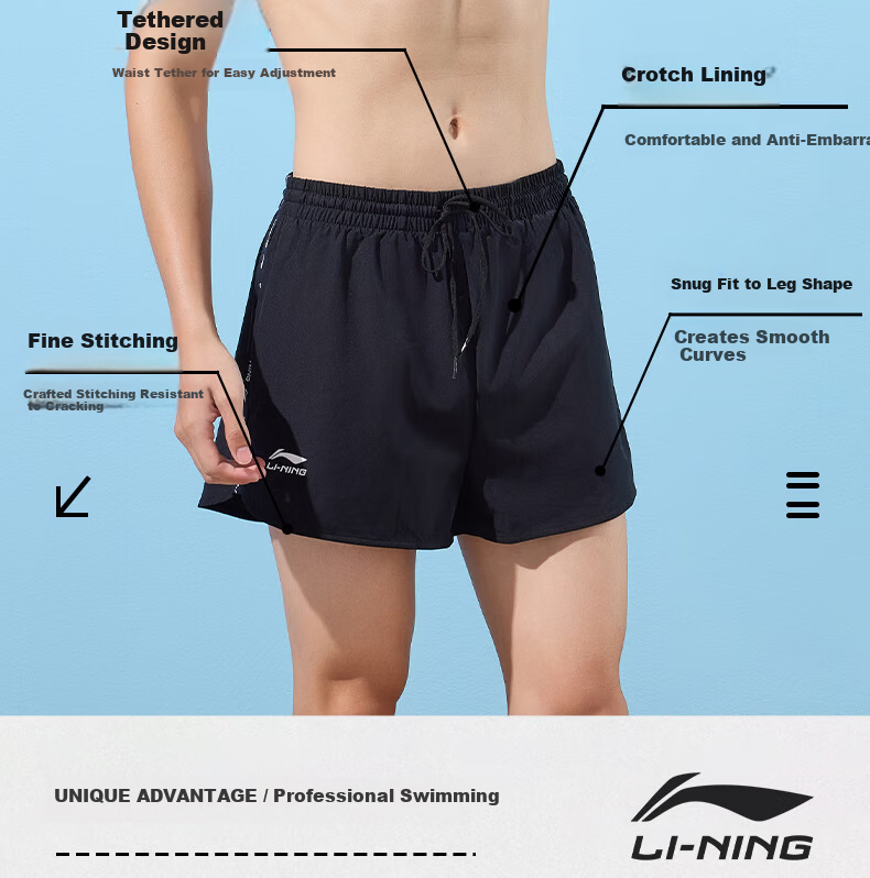 LI-NING Men's Swim Trunks Anti-Embarrassment Boxer Briefs Double-Layer Comfortable High Elasticity Beach Holiday Shorts 331 Black L 6