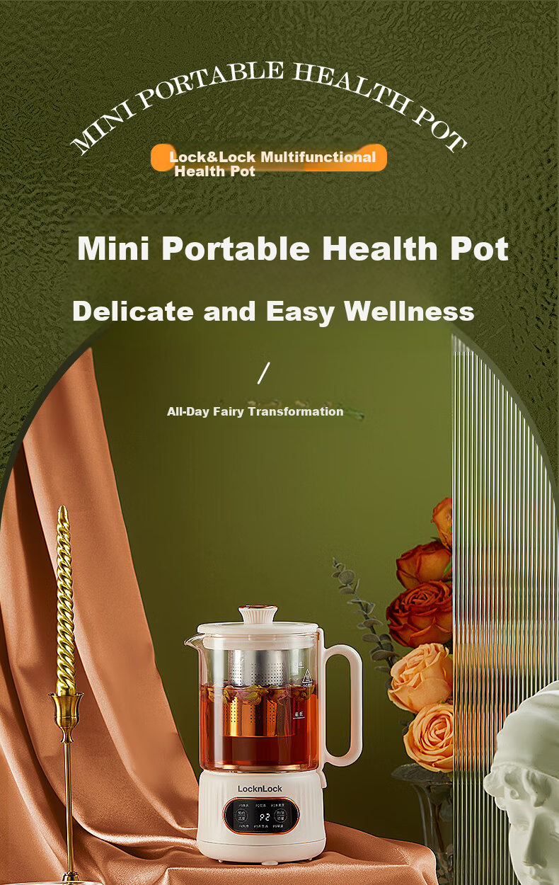 LOCK&LOCK Glass Health Pot Temperature Control Portable Electric Kettle Desktop Electric Stew Cup Office Heating Kettle EJK3495GRN 2