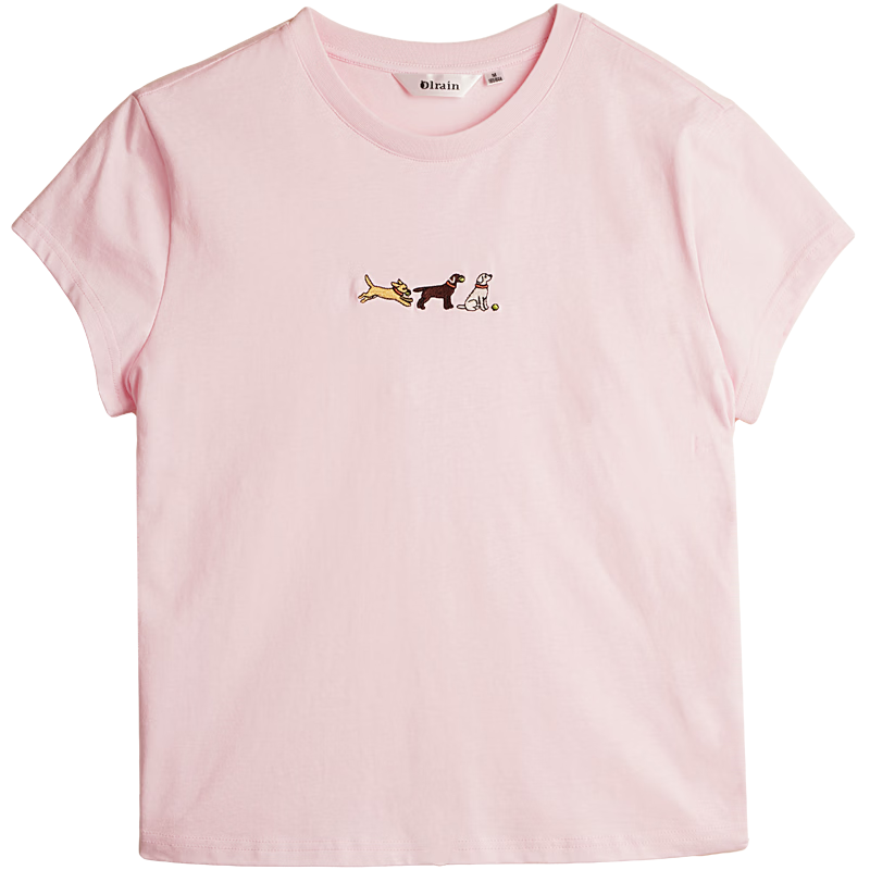 Olrain Summer Women's Casual Commuting 3D Dog Embroidery Pure Cotton Short Sleeve T-Shirt Pink XL