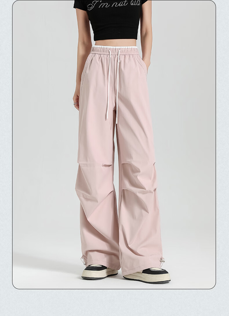 Borui Women's Summer Lightweight Ice-Feel American Work Pants Cool Paratrooper Outdoor Workwear Casual Straight-Leg Wide-Leg Pants 24