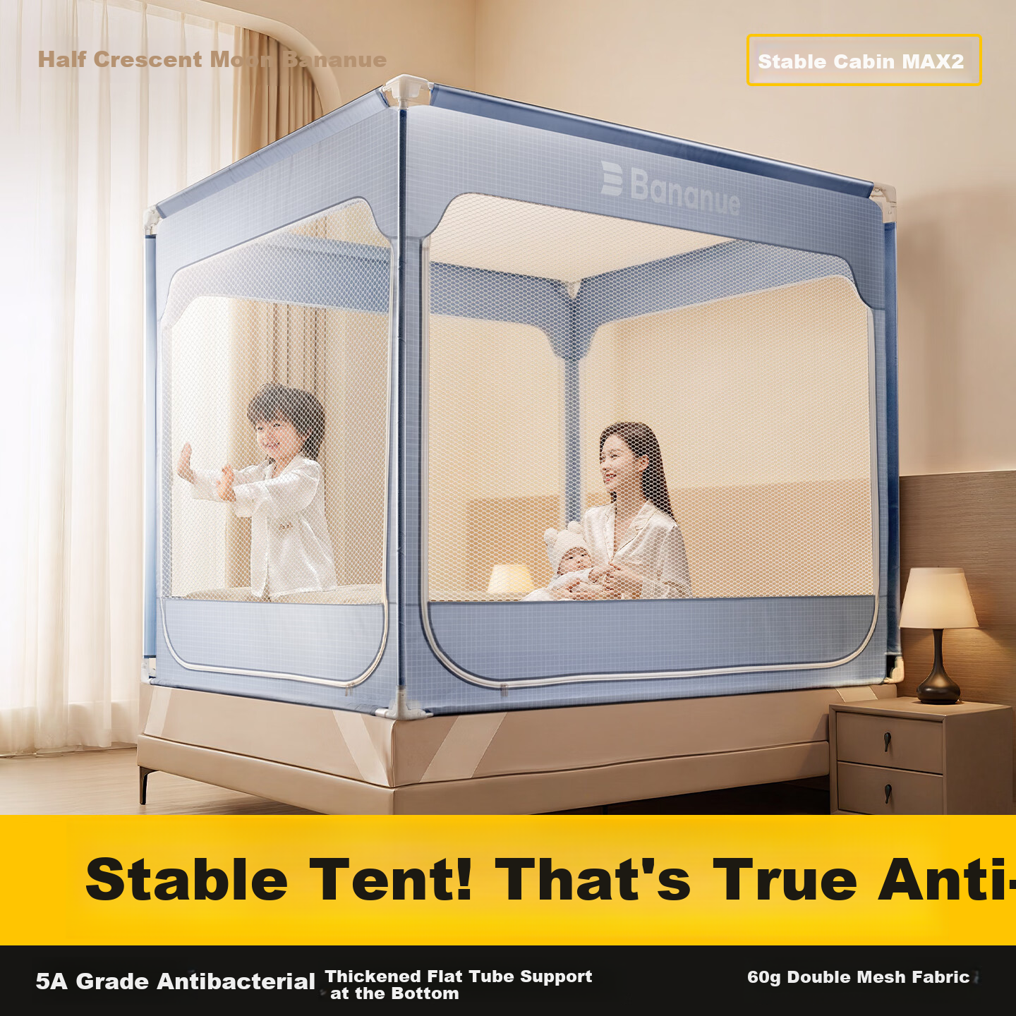 Banxianyue [7A Antibacterial] Class A Baby Anti-Fall Mosquito Net Bed Rail 1.8x2m Home Gray