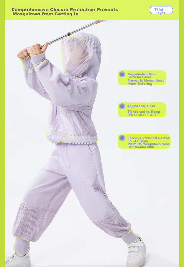 Beneunder Children's Mosquito-Repellent Clothing, Sun Protection Clothing, Sun Protection Jacket for Boys And Girls, MR49224, Wild Green - Light Goose Yellow, Size 110 10
