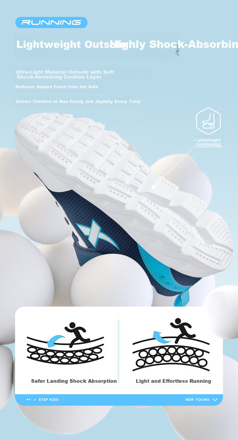 XTEP Kids Basic Sports Shoes Student Campus Versatile Velcro Running Shoes Black/XTEP White Size 35 3