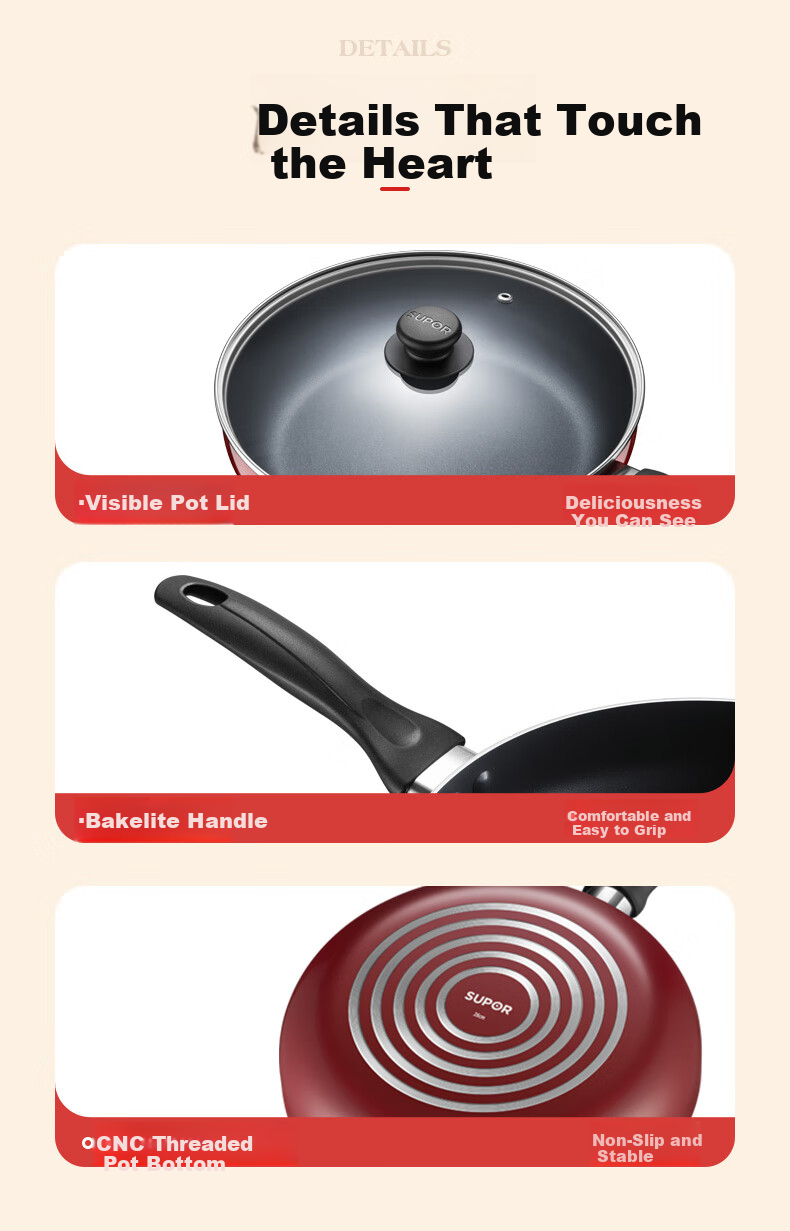 Supor Non-Stick Frying Pan Colorful Steak Pan 28cm Gas Stove Flame Compatible EJ28M4 14