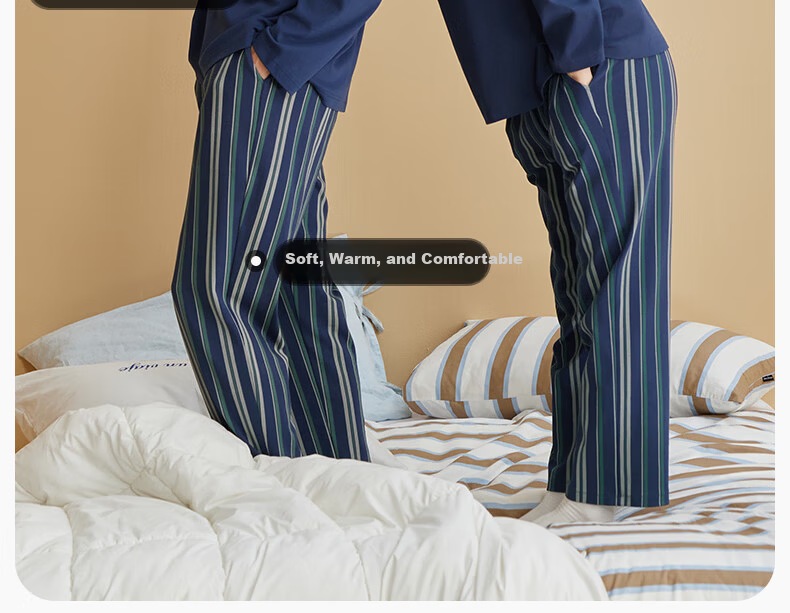 Autumndeer Ultra Soft Pure Cotton Antibacterial Pajamas Women Autumn Long Sleeve Couples Men's Homewear Set Dark Navy Blue Men 2XL 6