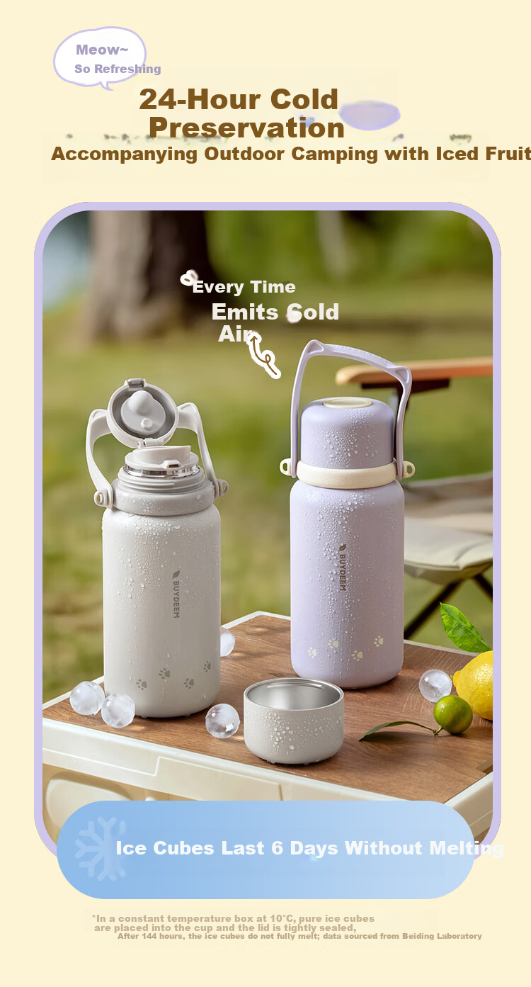 Buydeem Large Capacity Tea Infuser Thermos Bottle Tilted Cat Dual-Use Portable Water Bottle Gift 5