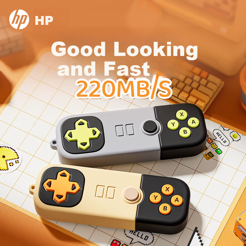 HP 32GB USB 3.2 Flash Drive Creative Game Controller USB High-Speed 220MB/s Large Capacity USB Drive for Study, Office, Bidding, Computer, and Car Use