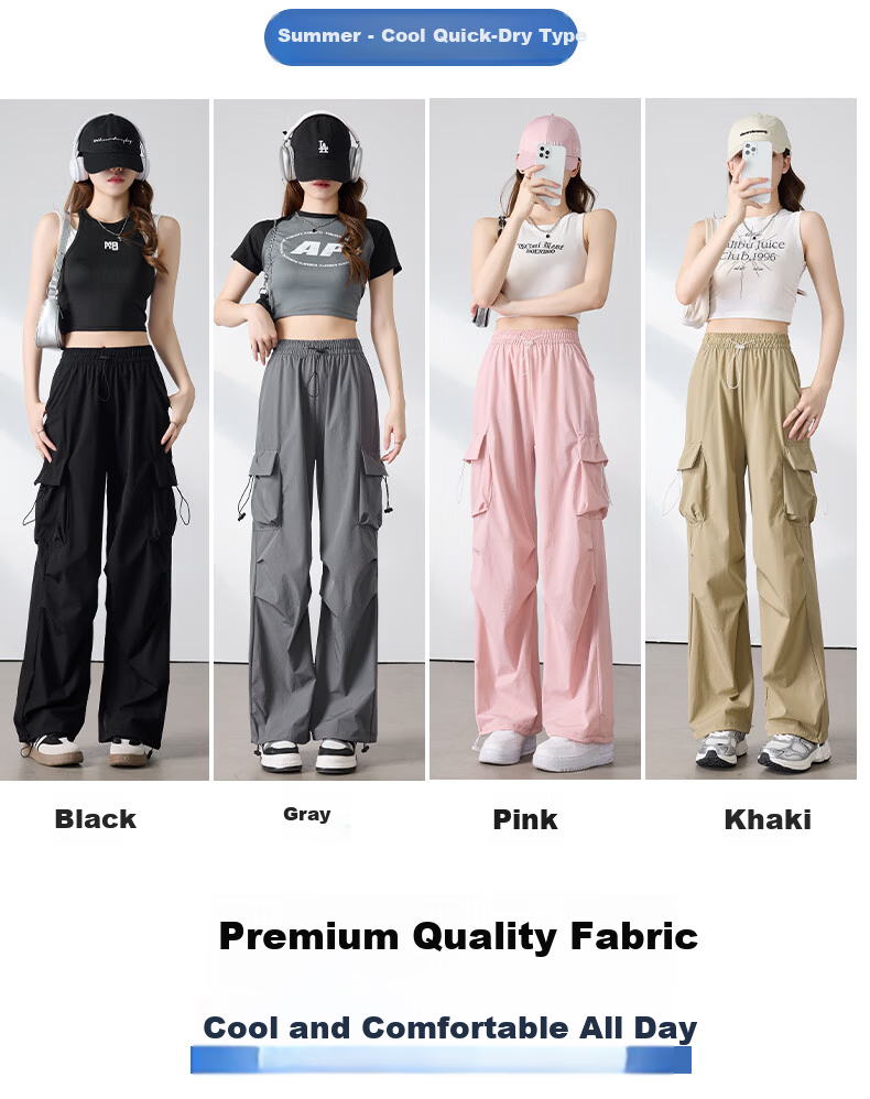 Langsha Women's American Style Parachute Work Pants Spring Summer Thin High Waist Wide Leg Loose Straight Casual Outdoor Sports Pants 11