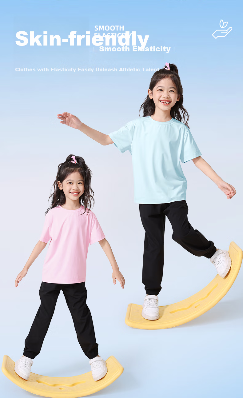 PEPCO Girls' Set 2026 Summer Thin Ice Silk Quick-Dry Short Sleeve Sports Shorts Two-Piece Set for Older Children 10