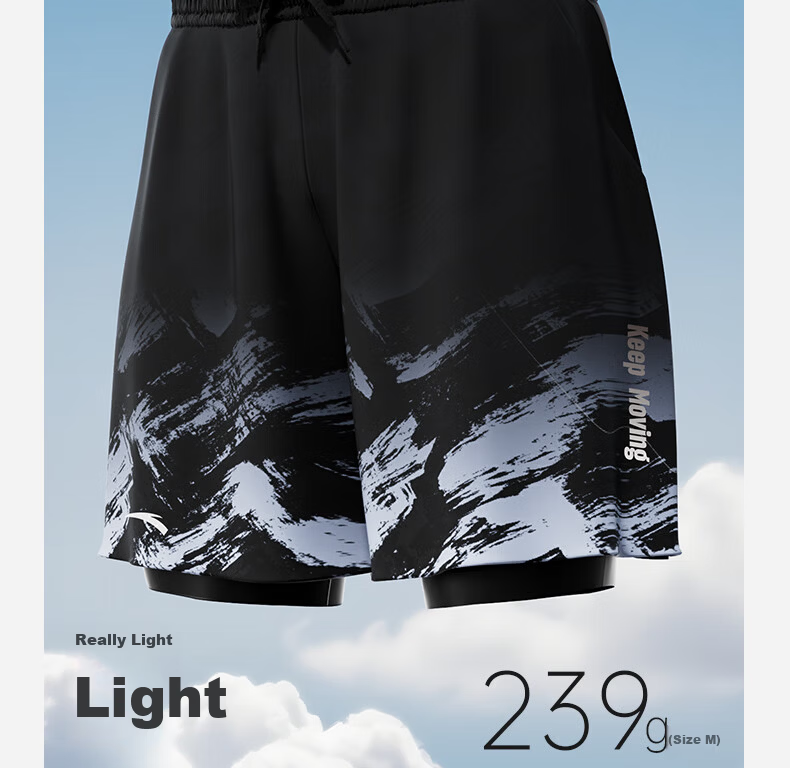 Anta Men's Swim Trunks Summer 2025 New Double-Layer Quick-Dry Casual Beach Shorts Swimming Navy Blue L 6
