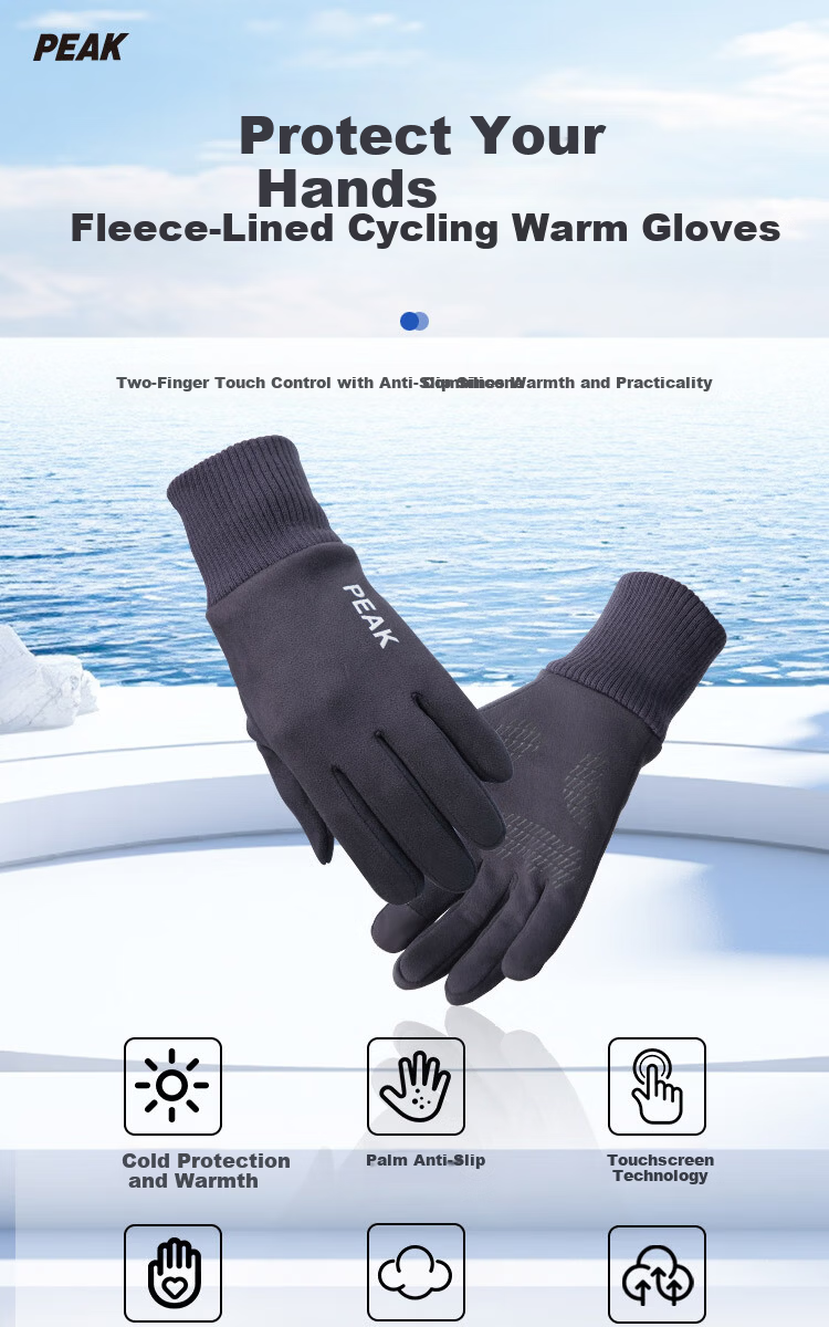 PEAK Cycling Gloves Unisex Autumn Winter Waterproof Mountain Bike Outdoor Sports Non-slip Touchscreen Warm Gloves Black 9