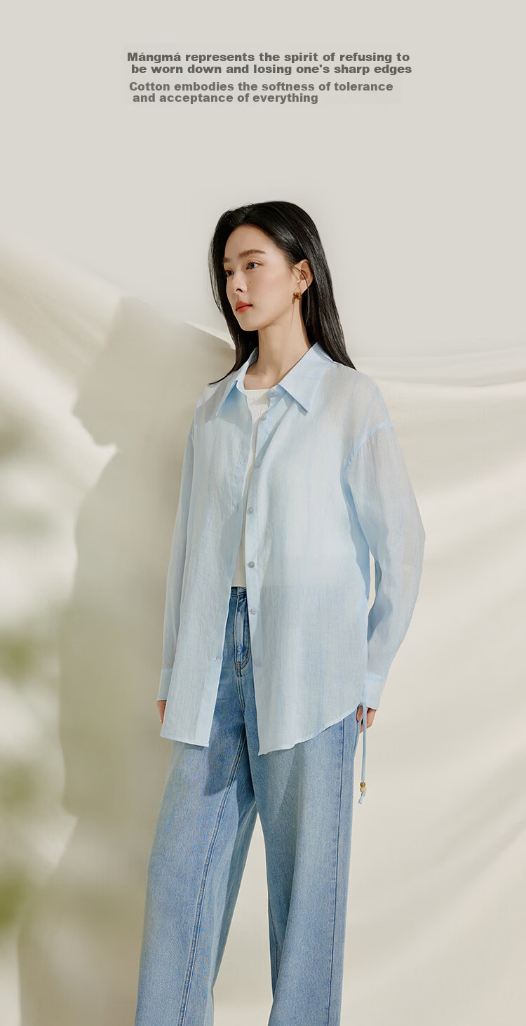 Inman Lyocell Tencel Women's Lightweight Shirt 2026 Summer New Blouse Top Light Gray Blue XL 3