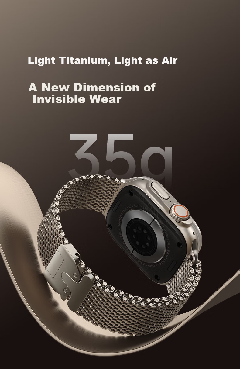 W&P 26 New Style Compatible with Apple Watch Band, for Apple Watch Ultra 4/3/2 Titanium Milanese Parachute-Style Strap, Suitable for IWatch S12/11/10/9/SE 8