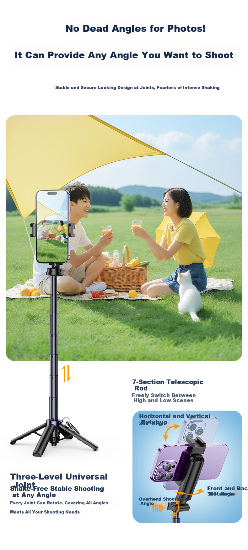 Samtogo Zoom Mini Selfie Stick Phone Holder Floor Tripod Compact Portable Travel Gadget 360° Rotating Stabilized Gimbal Follow Shooting Multifunctional All-in-One 17