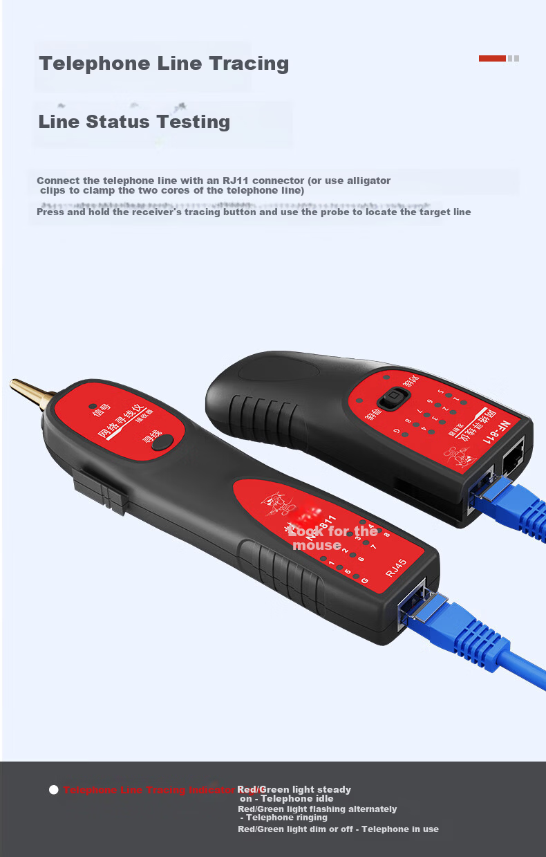 Smart Mouse NF-811 Cable Tracker Kit for Four-Core Network Cable, 60V Voltage Resistant Wiring Assistant Tester 6