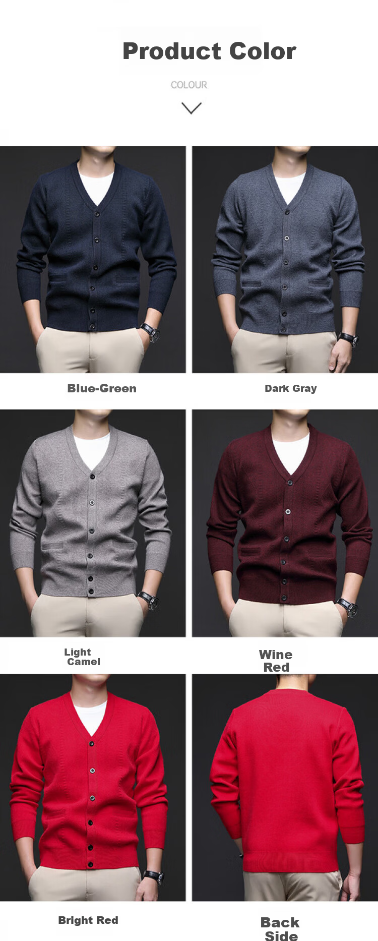 Hengyuanxiang Men's Knitted Cardigan Jacket Autumn Winter Middle-aged Solid Color Long Sleeve V-neck Button Sweater Light Camel L 11