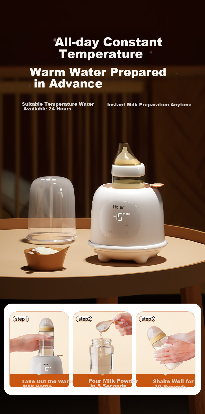 Haier Milk Shaker And Warmer, Two-In Automatic Constant Temperature Heating, Breast Milk Storage Bottle, Waterless Milk Warmer 16