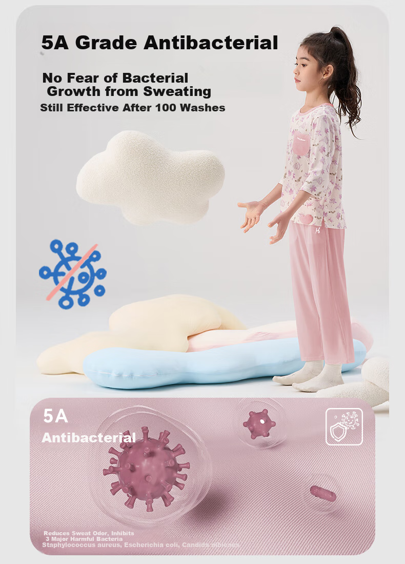 HeyBetter Kids Evening Breeze Quick-Dry Homewear 5A Antibacterial Soft Breathable Set - Otter Forest (Gray Green) 120 7