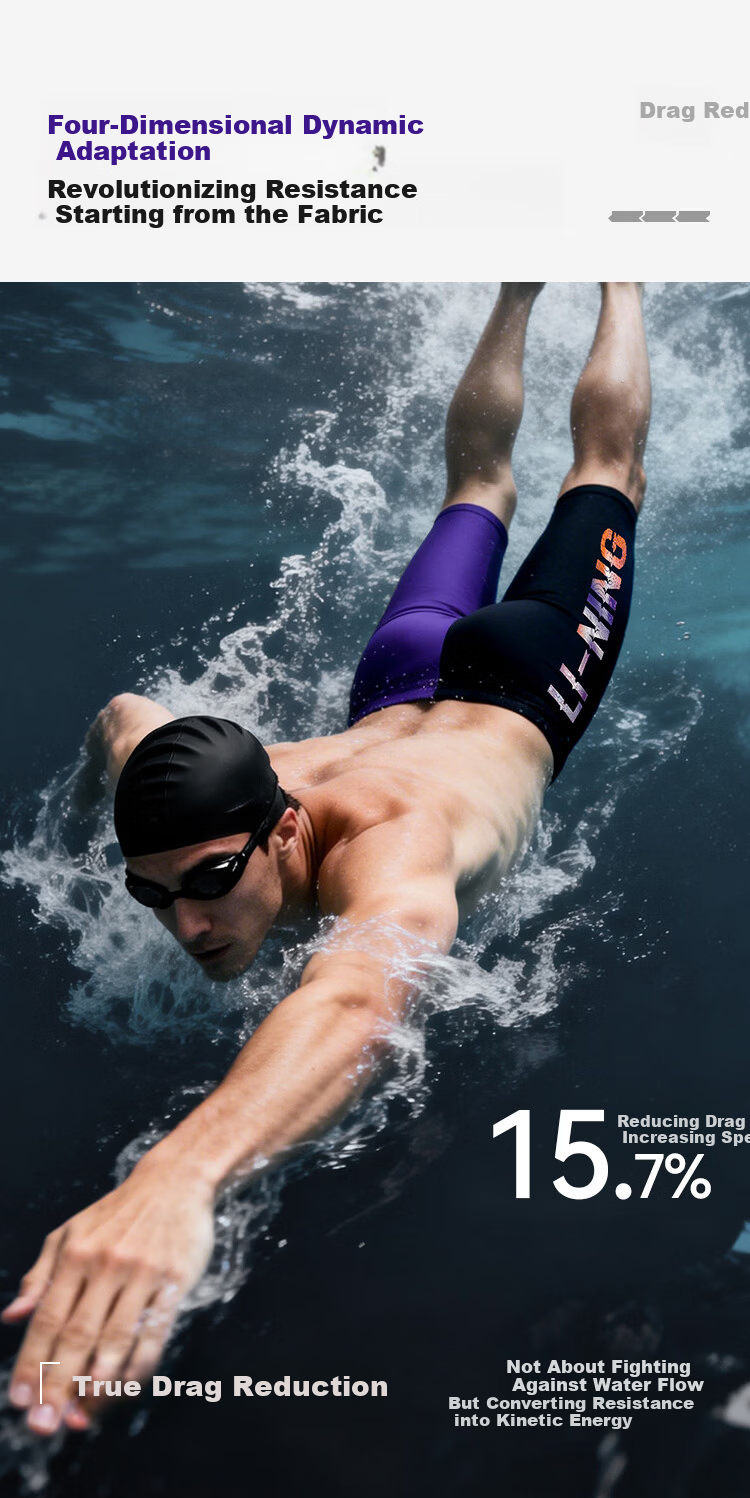 LI-NING Men's Swim Trunks Anti-Embarrassment Hot Spring Swimwear Five-Point Large Size Professional Quick-Dry Minimalist Swimming Gear 0301 Black L 6