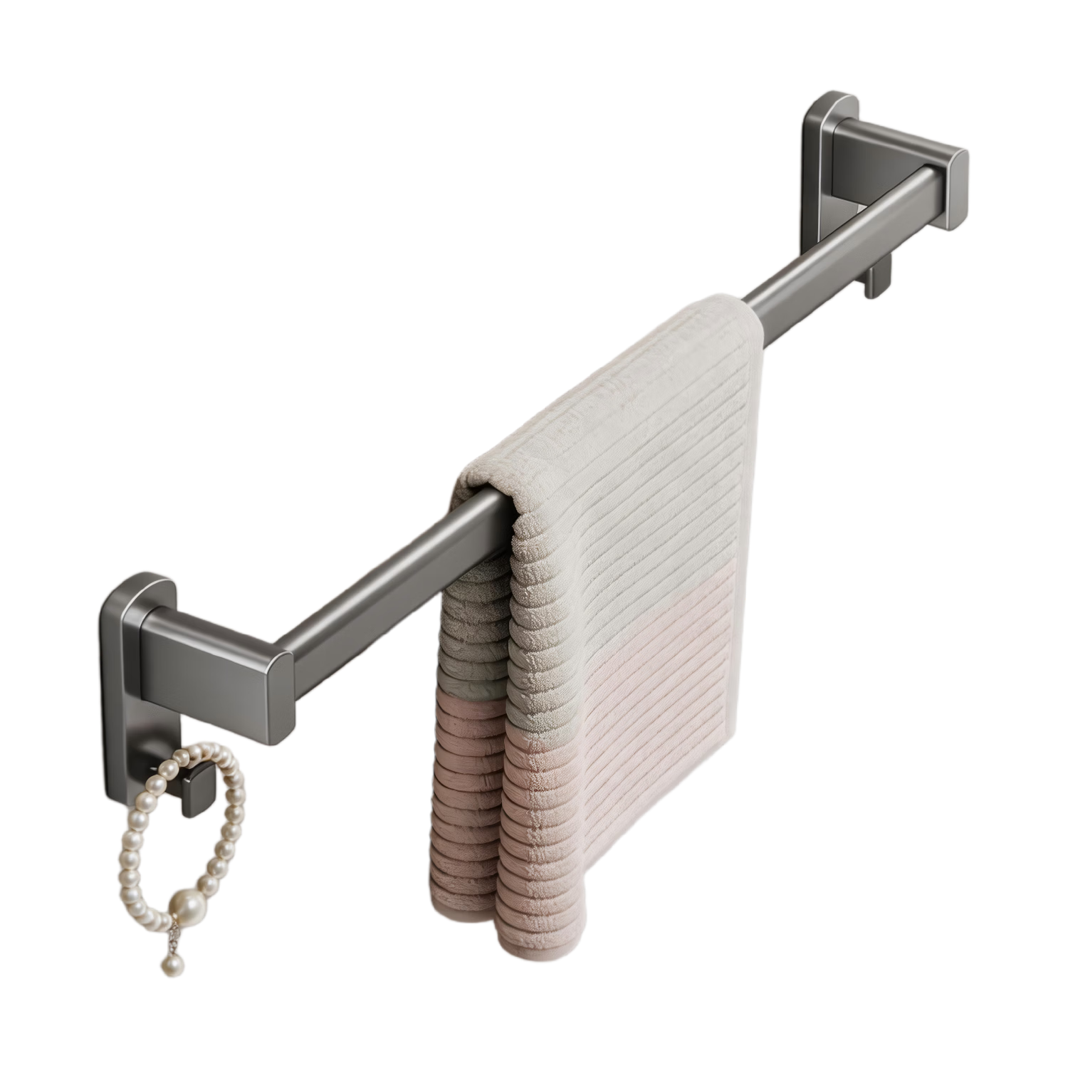 Cobbe Towel Rack, No Drilling Required, Space Aluminum Bathroom Wall-Mounted Towel Bar with Hooks, Moisture-Proof, 50cm
