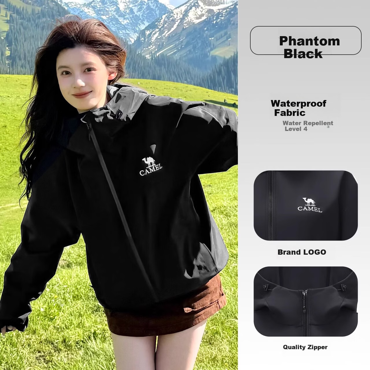 Camel Women's Softshell Jacket Windproof Waterproof Fleece Lined Warm Anti-Static Hooded Jacket for Men