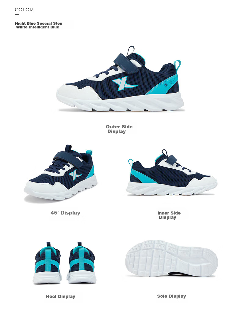 XTEP Kids Basic Sports Shoes Student Campus Versatile Velcro Running Shoes Black/XTEP White Size 35 12