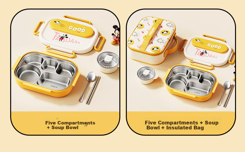 Ymer Children's Insulated Lunch Box Student Special School Partition Bento Box Office Stainless Steel 316 Mickey 30