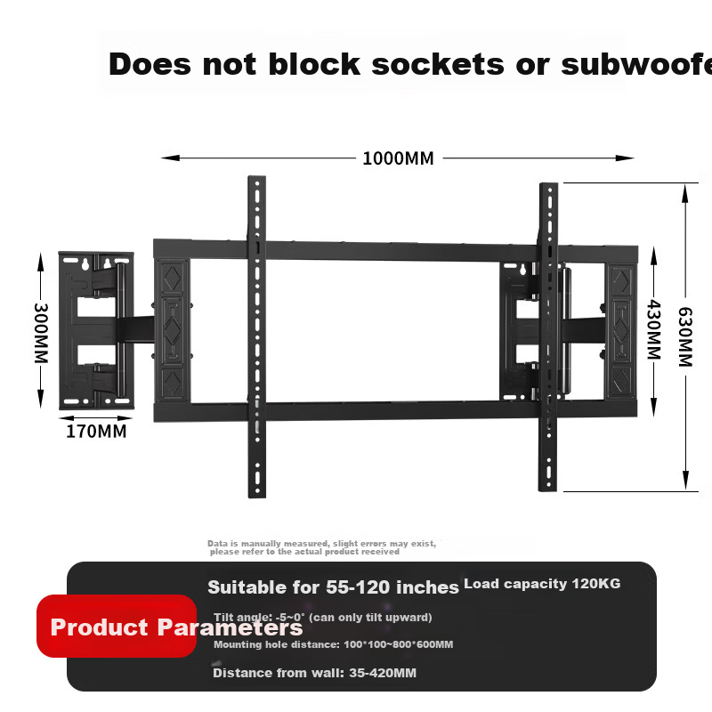 ProPre Ultra-Thin Telescopic 55-120 Inch TV Mount Large Screen TV Bracket Foldable Embedded Wall Mount Compatible with Skyworth TCL Huawei Hisense Smart TV Universal