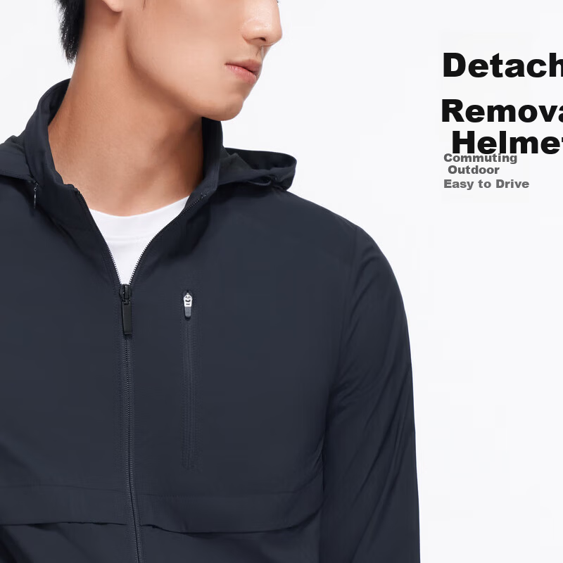 Goldlion UV Protection Lightweight Jacket with Detachable Hood and Stand Collar Urban Light Outdoor Coat for Men Navy Blue -95 XL