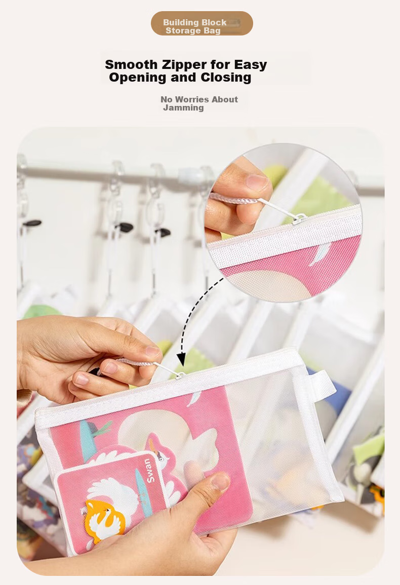 40,000km Toy Storage Bags Puzzle Sorting Zipper Mesh Bags Small Building Blocks Transparent File Hanging Bags A4 Large Bags 3 Pieces 6
