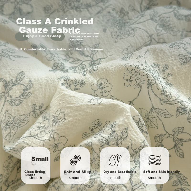 MUJI Class A Wrinkled Gauze Air Conditioning Quilt 200×230cm Lace Edge Double Quilt Core All-Season Thickened Version