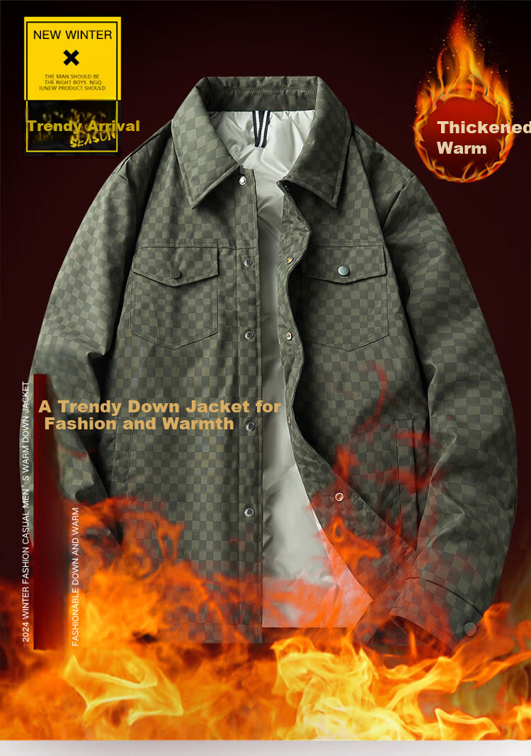 Miiow Men's Autumn Winter Down Jacket Casual Lapel Versatile White Duck Down Windproof Warm Black XL 1