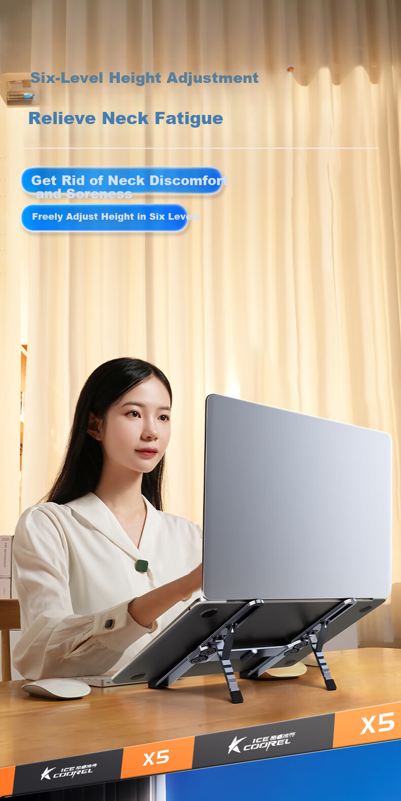 ICE COOREL Laptop Stand Aluminum Alloy Vertical Adjustable Floating Holder Tablet Cooler Universal Portable Metal Riser for Apple Xiaomi Huawei Lenovo Legion 2