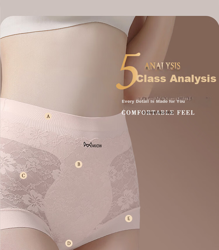Miiow Women's Lace Underwear Extended 10A Cotton Antibacterial Crotch High Waist Tummy Control Hip Lift Breathable Plus Size Triangle Panties M 21