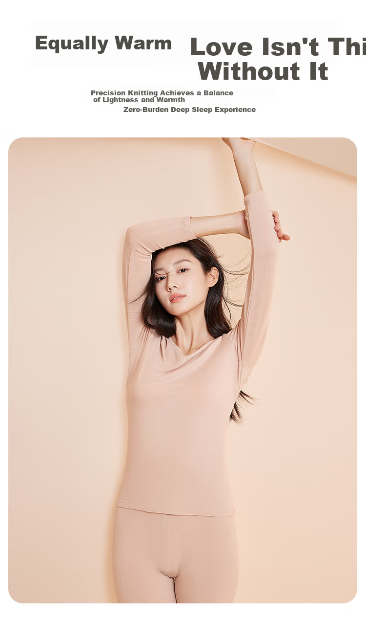 Hodo Women's 7A Antibacterial and Anti-Mite Modal Silk Smooth Thin Warm Camellia Oil Infused Round Neck Thermal Underwear Set 8