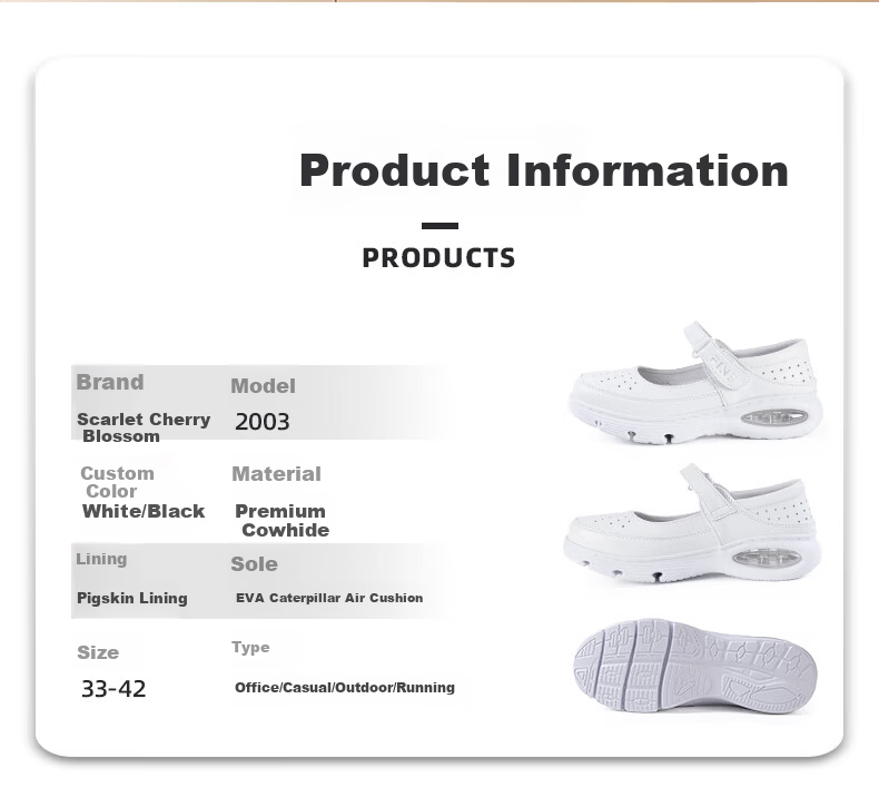 Feiying Cushion Nurse Shoes Women Spring Summer Genuine Leather Hollow Magic Tape Medical Work Shoes 2-2003 White 38 8