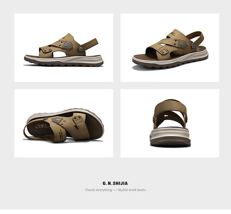 Bull Family Men's Leather Sandals Summer New Soft Sole Comfortable Dual-Purpose Outdoor Casual Beach Shoes 28