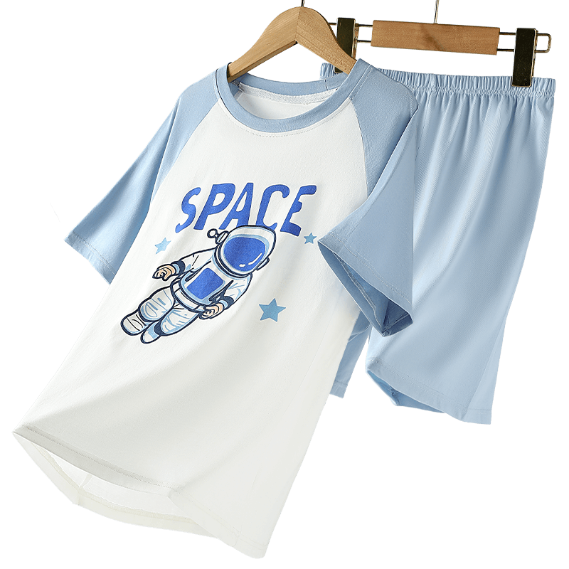 Hodo Boys' Summer Short Sleeve and Shorts Pajama Set, 100% Cotton, Class A, Kids' Homewear Set