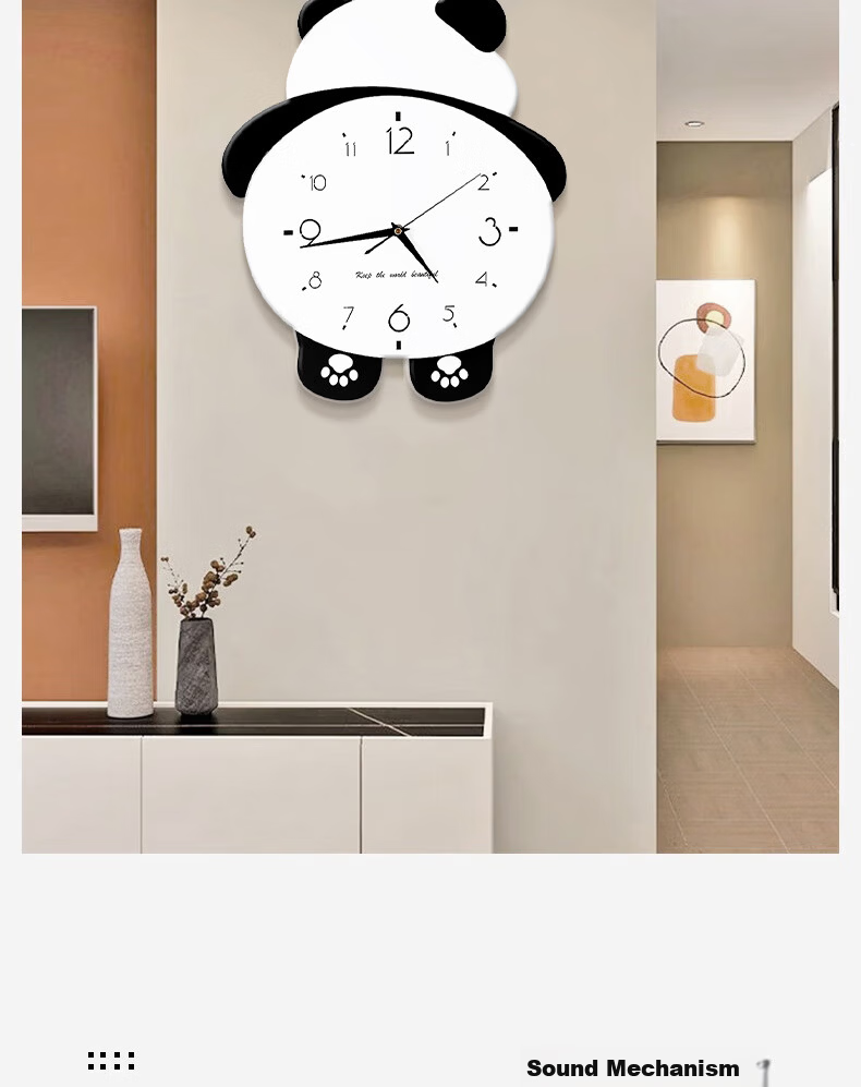 Mao Jiu Jiang Cute Panda Wall Clock Simple Elegant Living Room Creative Hanging Clock Dining Room Decorative Art 7