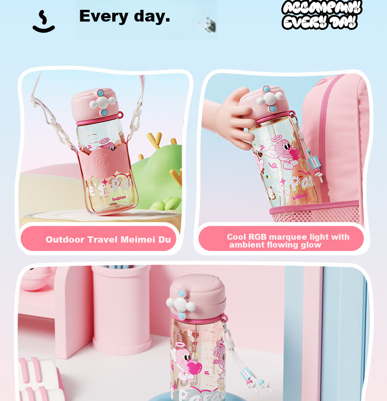 BABLOV Kids Portable Large Capacity Tritan Water Bottle Kindergarten Student Straw Training Cup 18
